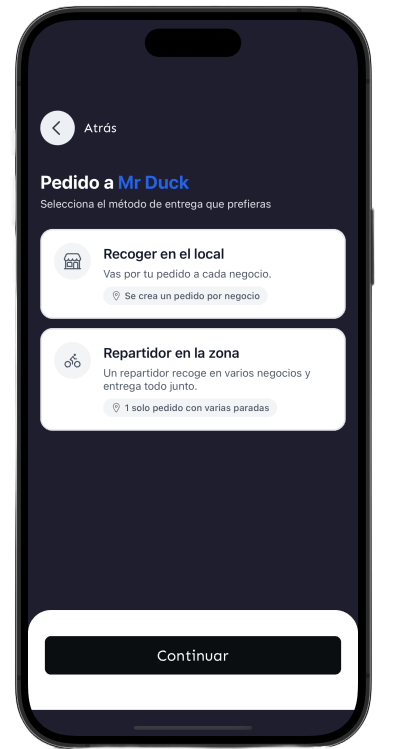 Opciones de entrega de Piter Eats