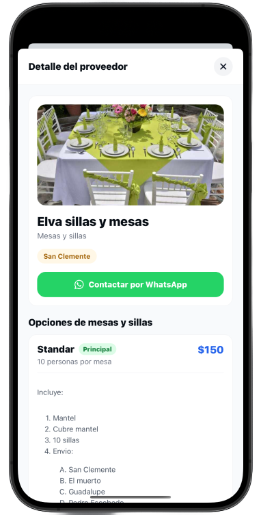 Detalle de un proveedor para fiestas